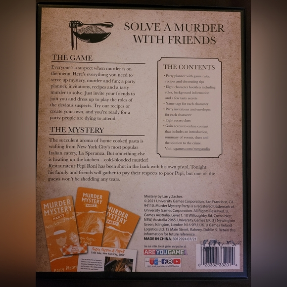 Murder mystery party game, pasta, passion, and pistols. New 8 player game - Picture 2 of 3